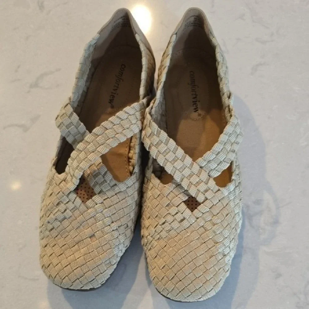 Comfortview Heleena Woven Flats Beige Basketweave Slip On Shoes Womens 7W